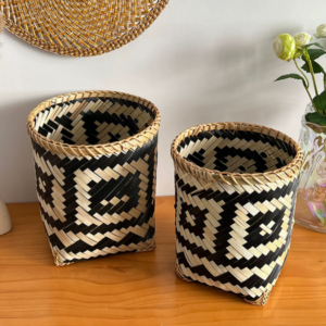 Handwoven Bamboo Trash Bin