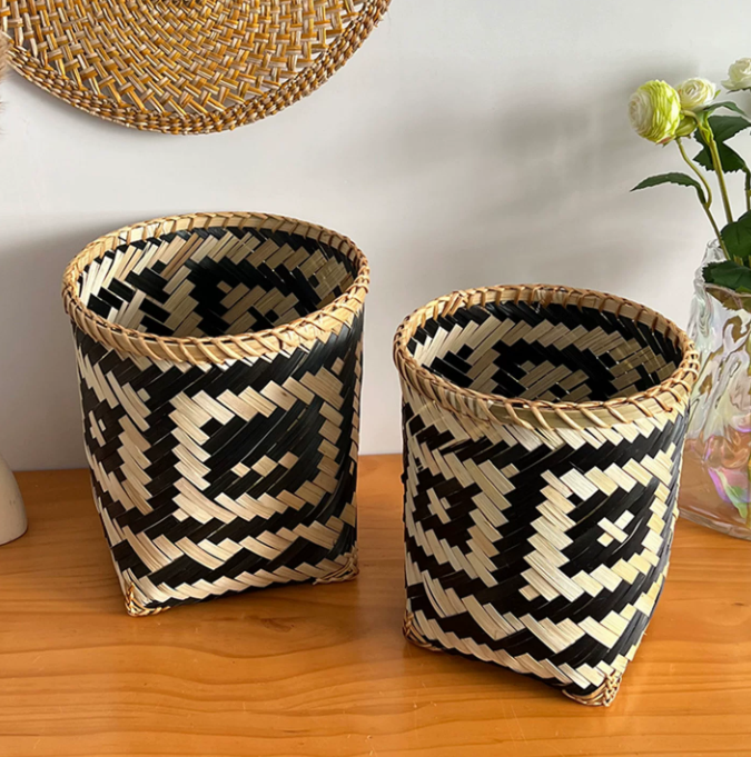 Handwoven Bamboo Trash Bin