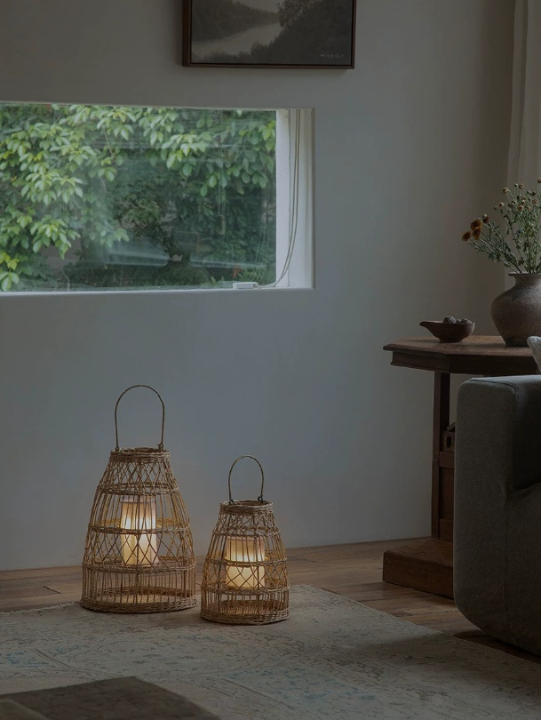 Handwoven Rattan Floor Lantern for Calm, Natural Living
