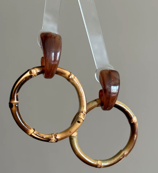 Geometric Bamboo-Inspired Wooden Hoop Earrings