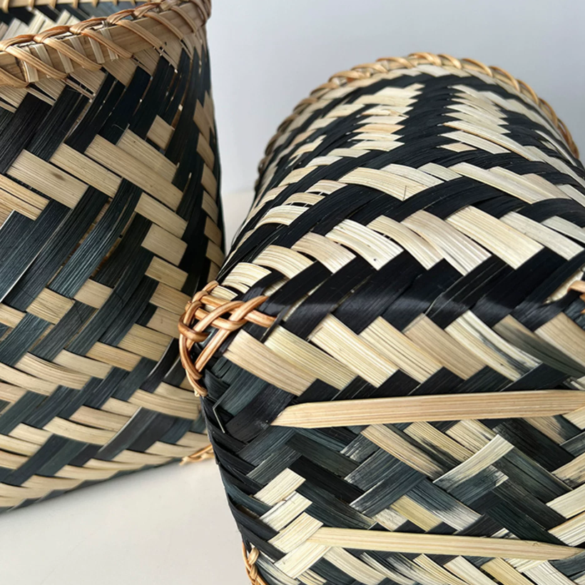 Handwoven Bamboo Trash Bin – Rattan Accent Round & Square Storage Basket for Home Decor