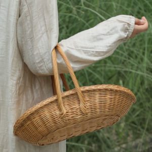 Shell-Inspired Rattan Basket – Handwoven Storage & Gathering Basket