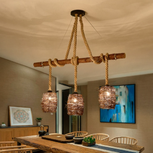 Handmade Rattan & Hemp Rope Pendant Light – 3/4/6/8 Heads