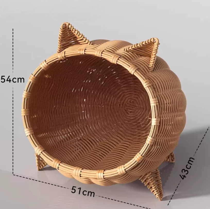 Handwoven Rattan Cat Nest – Cozy Enclosed Pet Bed with Elevated Design