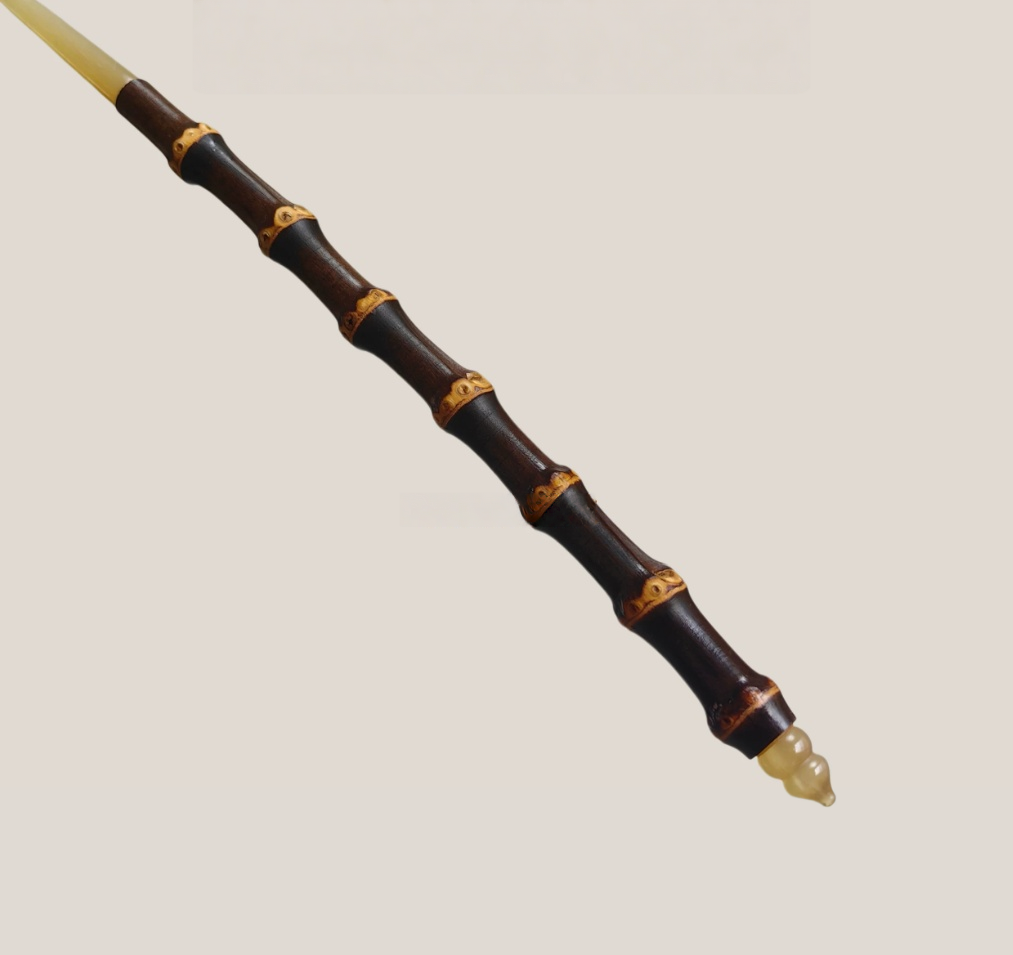 Handcarved Purple Bamboo & Black Horn Hair Stick – Artisan Asian-Inspired Hairpin