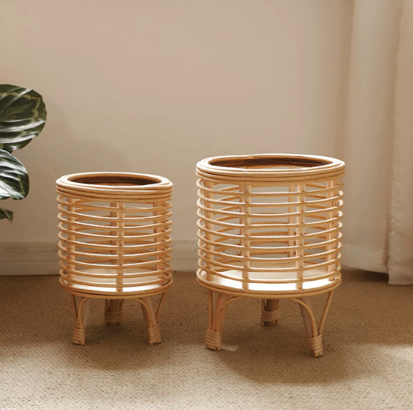 Handwoven Rattan Plant Stand – Elevated Basket for Indoor Plants & Floral Displays