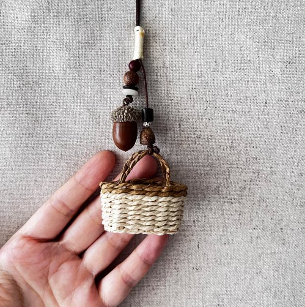 Handwoven Mini Basket Necklace – Pinecone Inspired Forestcore Pendant
