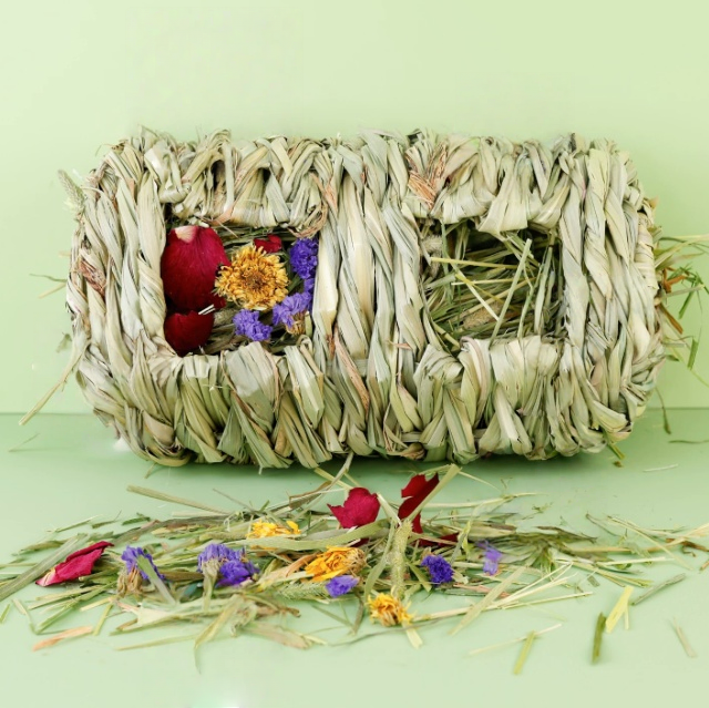 natural hanging foraging hay barrel for rabbits & small pets – edible enrichment chew toy
