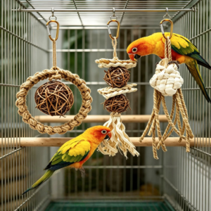 natural hanging parrot chew toy – handmade woven bird enrichment toy