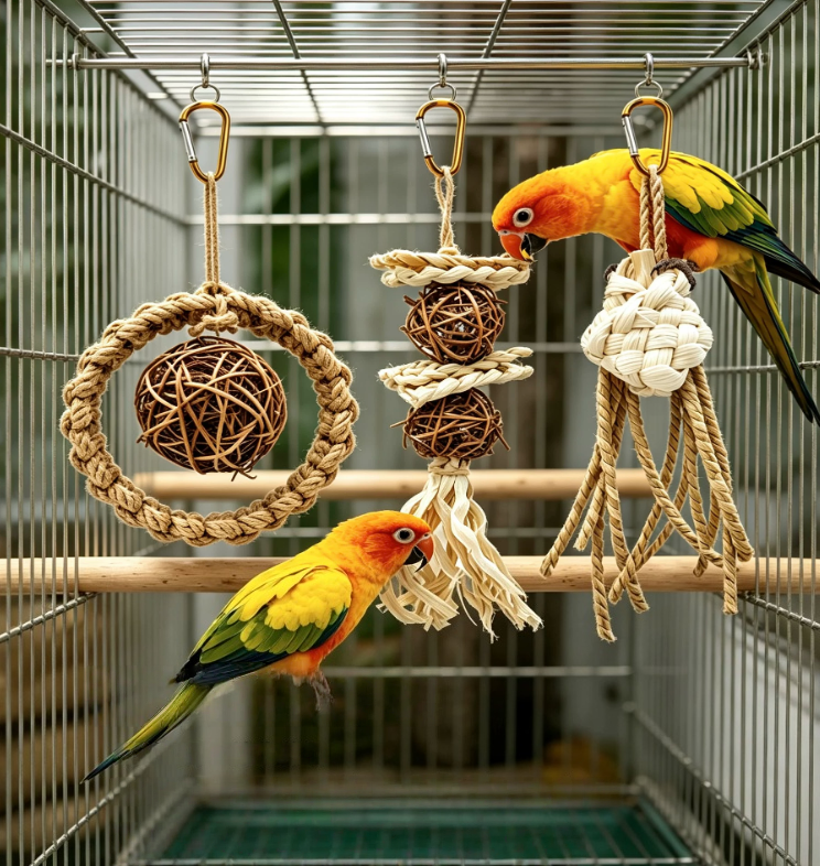 natural hanging parrot chew toy – handmade woven bird enrichment toy