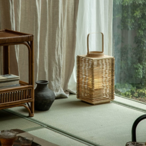 handwoven bamboo floor lantern – wabi sabi inspired japanese style lamp