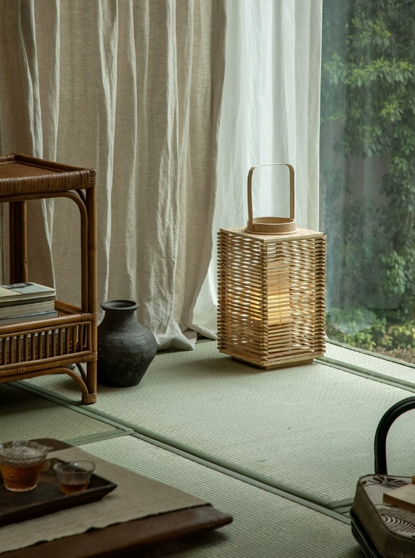 handwoven bamboo floor lantern – wabi sabi inspired japanese style lamp