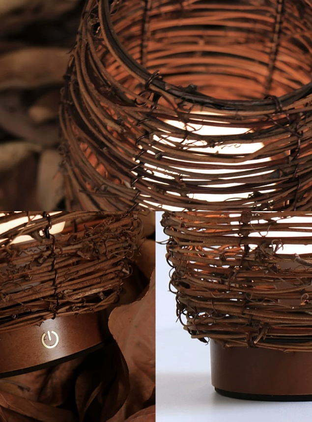 handwoven wood & rattan table lamp | wabi sabi japanese style bedside night light