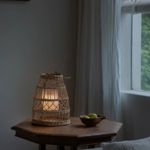 handwoven rattan lantern with rechargeable led | wabi sabi decorative floor lamp