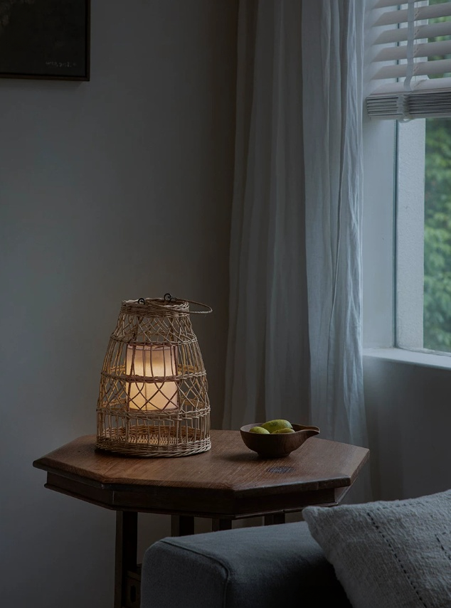 handwoven rattan lantern with rechargeable led | wabi sabi decorative floor lamp