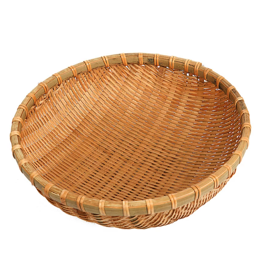 Handwoven Bamboo Basket – Natural Round Woven Basket for Kitchen Storage, Food Serving & Rustic Home Decor