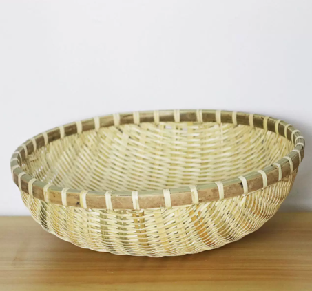 Handwoven Bamboo Basket – Natural Round Woven Basket for Kitchen Storage, Food Serving & Rustic Home Decor