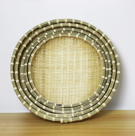 Handwoven Bamboo Basket – Natural Round Woven Basket for Kitchen Storage, Food Serving & Rustic Home Decor