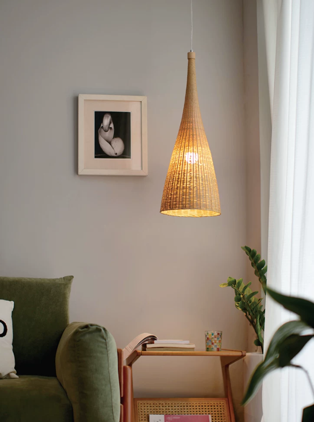 Handwoven Bamboo Pendant Light – Japandi Hanging Lamp for Dining Room, Living Room & Wabi-Sabi Interiors