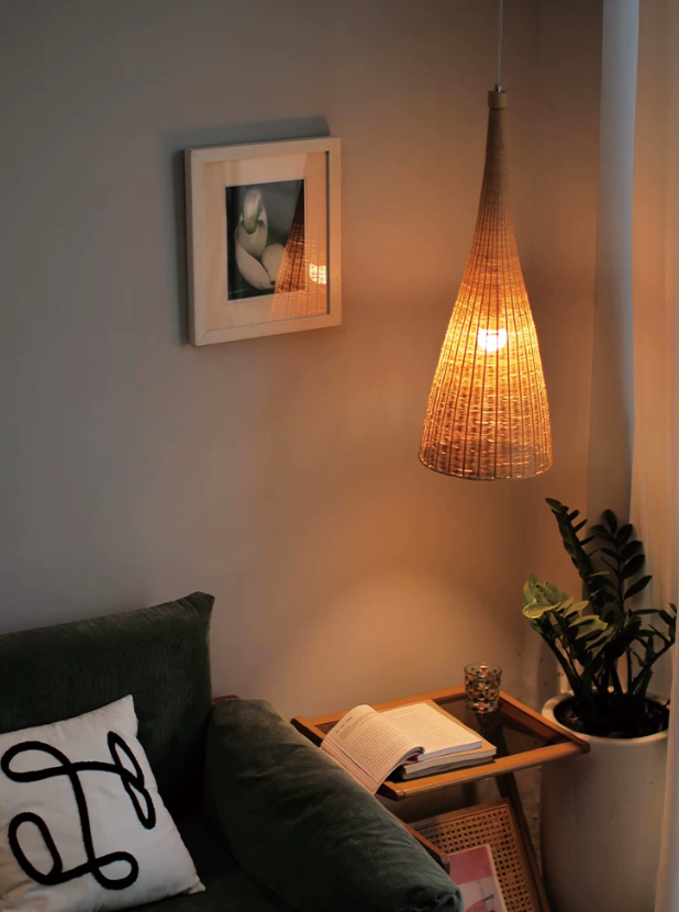 Handwoven Bamboo Pendant Light – Japandi Hanging Lamp for Dining Room, Living Room & Wabi-Sabi Interiors