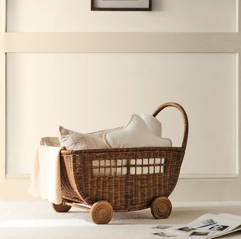 Natural Rattan Rolling Basket Cart | Handmade Woven Storage Organizer
