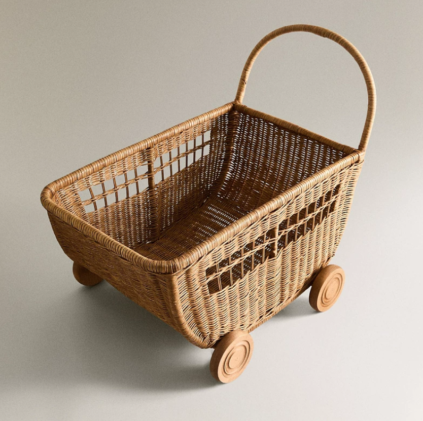 Natural Rattan Rolling Basket Cart | Handmade Woven Storage Organizer