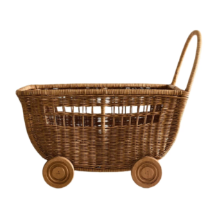 Natural Rattan Rolling Basket Cart | Handmade Woven Storage Organizer