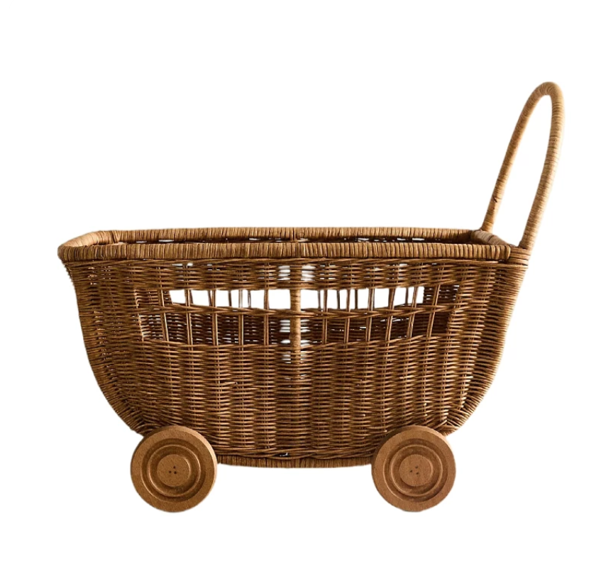 Natural Rattan Rolling Basket Cart | Handmade Woven Storage Organizer