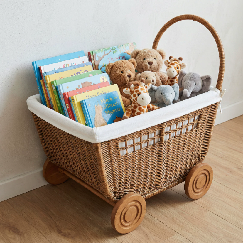 Natural Rattan Rolling Basket Cart | Handmade Woven Storage Organizer