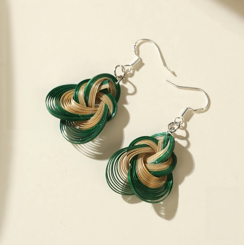 Handwoven Bamboo Nature Earrings | Handmade Artisan Jewelry Inspired by Nature - Image 4